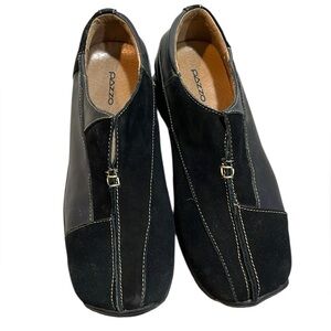 PAZZO MIXED LEATHER SUEDE WEDGE LOAFERS BLACK SIZE 7